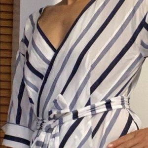 Blue striped wrap top
